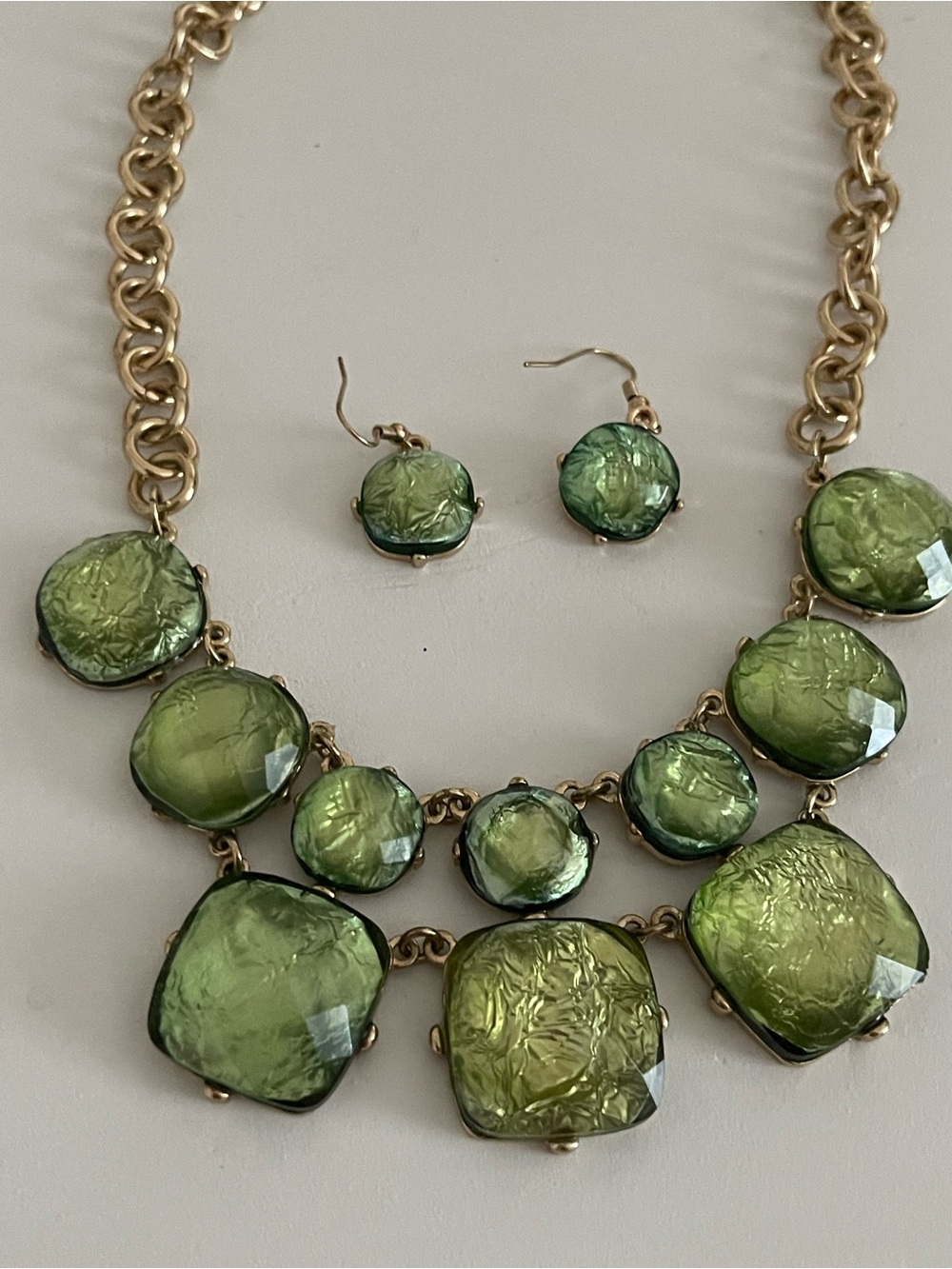 Green Crystal Statement Necklace and Earring Set